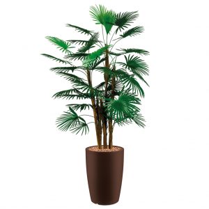 HTT - Kunstplant Rhapis palm in Genesis rond bruin H150 cm - kunstplantshop.nl